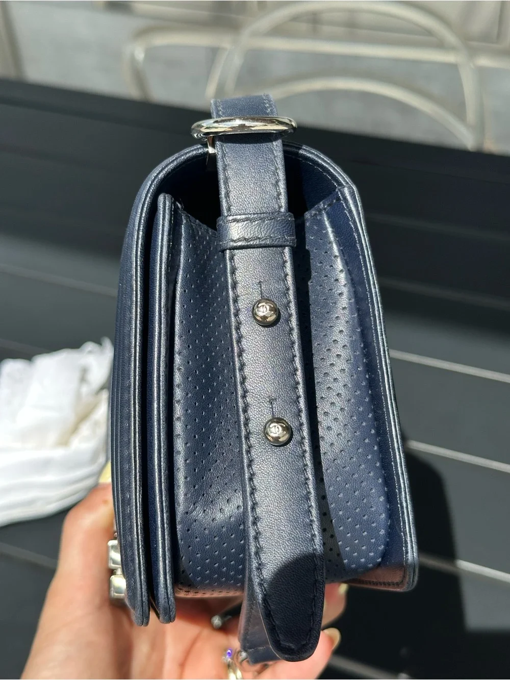 Authentic Vintage Chanel Perforated Old Medium Boy Flap Bag